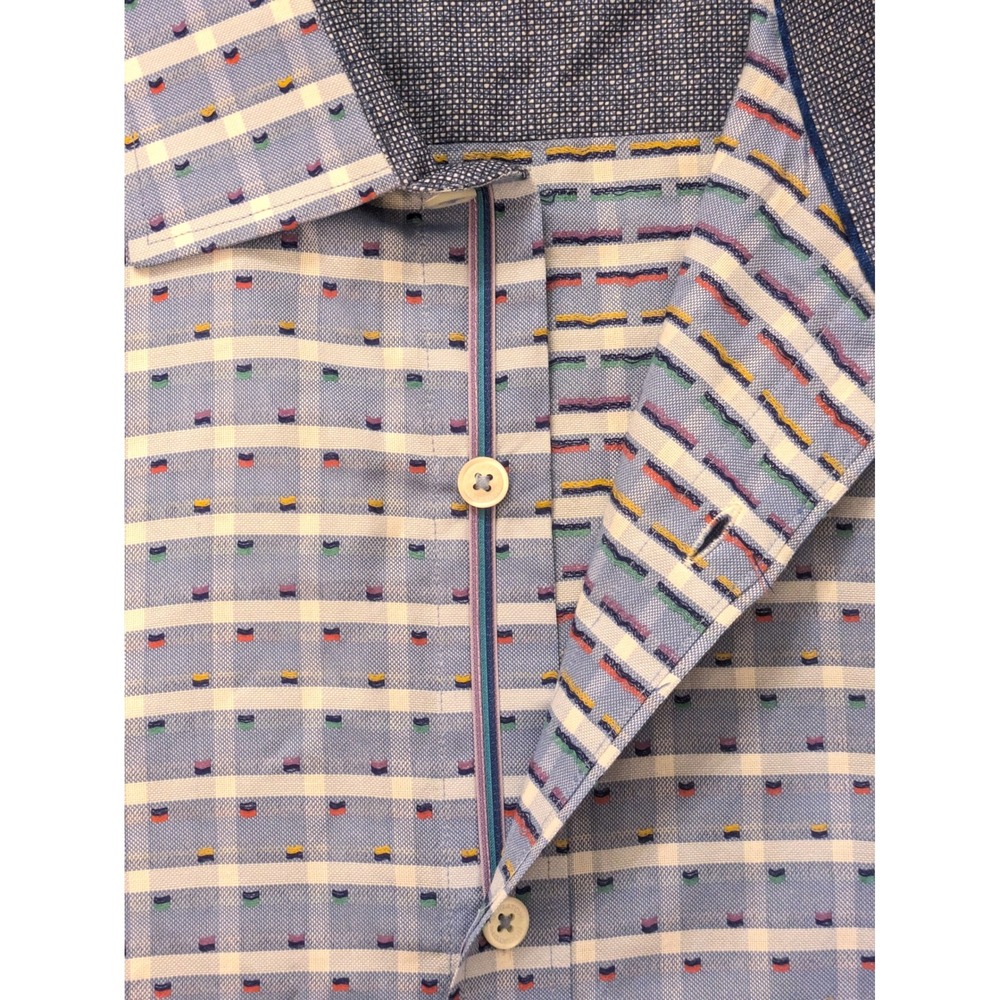 Bugatchi Men's XXL‎ Shirt Classic Fit Blue Check Grid Multicolor Dot 100% Cotton - Picture 5 of 6